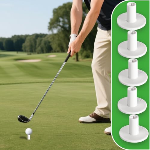 Adjustable Height Rubber Golf Tees for Indoor & Outdoor Practice - White 5 Pack, 1.5"
