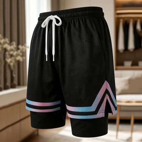 Men's 2 in 1 Athletic Running Shorts - Breathable Compression - Black, 3X-Large