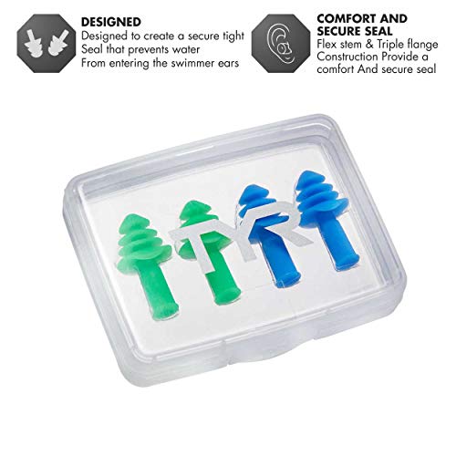 Ergo Flex Ear Plugs for Swimming - 4 Pack, Blue/Green