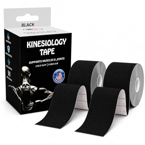 Kinesiology Tape Roll - Waterproof Sports Tape, 2 Rolls 16ft - Black