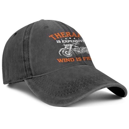 TweHchsp Motorcycle Gifts Denim Black - Therapy is Expensive Wind is Free Baseball Cap