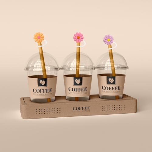 5-Piece Flower Silicone Straw Covers - 10mm Dust-Proof Toppers - Warm Tones
