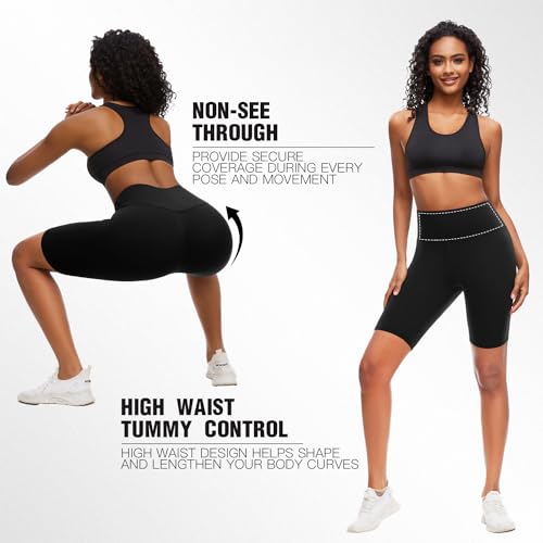 High Waisted Tummy Control Biker Shorts for Women - Large/X-Large, Black
