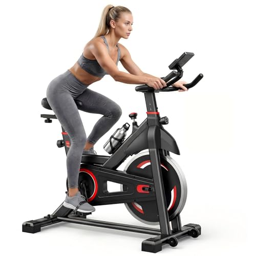Exercise Bike with App, Adjustable Resistance & Height - Black Red
