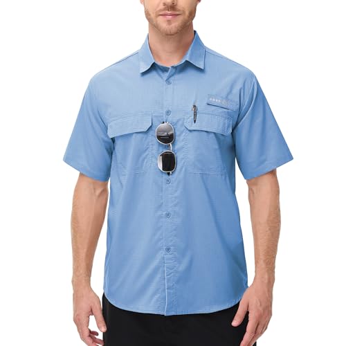 Satankud Men's Short Sleeve Hiking & Fishing Shirt XX-Large Mist Blue Sun Protection Cooling Travel