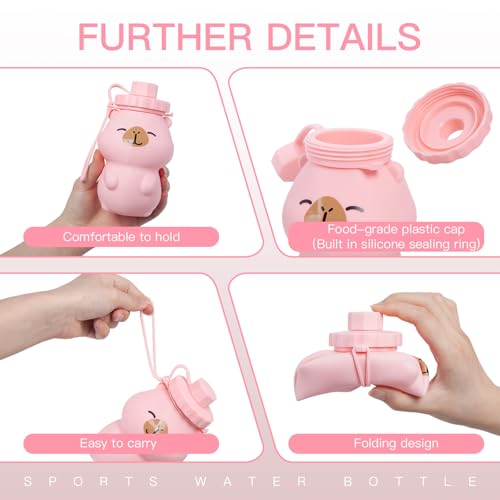 Kawaii Capybara Collapsible Water Bottle - 17oz Pink