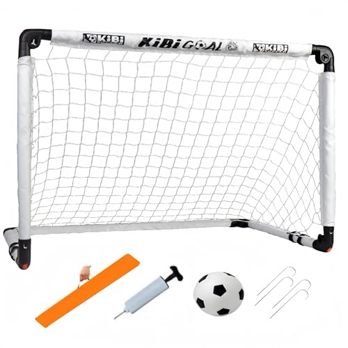 KiBiGOAL White 45.27x31.49in Kids Soccer Goal Set with Ball & Pump - Foldable Indoor/Outdoor Toy for Children