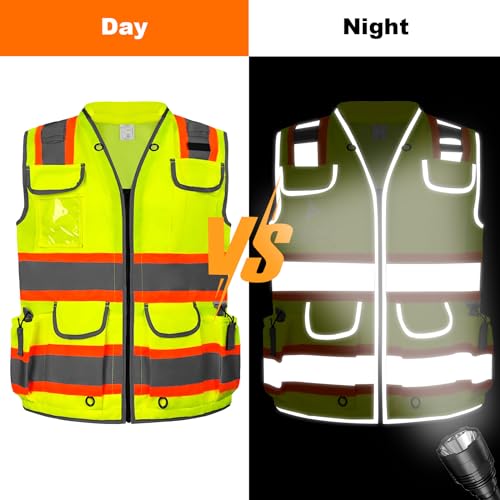 HYCOPROT Reflective Safety Vest Class 2 High Visibility Heavy Duty Construction Vest with Padded Neck,Meet ANSI/ISEA Standard
