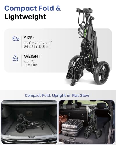 Lightweight 3-Wheel Golf Push Cart with Foot Brake - Black