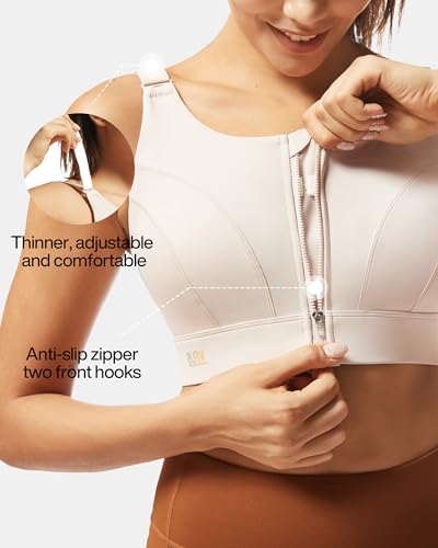 VFUS Women's Adjustable Zip Front Sports Bra - Large/Latte Beige