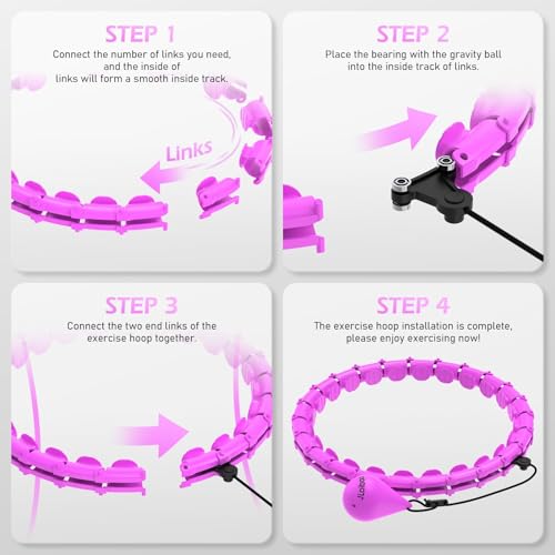 Weighted Hula Hoop for Adults - Purple, 24 Detachable Links