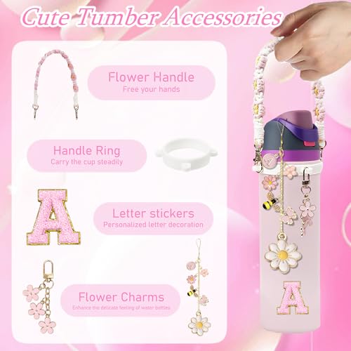 Owala Bottle Accessories Set - Pink Handle Strap & Initial Charm