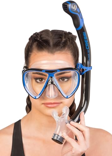CRESSI Adult Snorkeling Set Black/Blue - Mask & Semi-Dry Snorkel, Comfortable Silicone