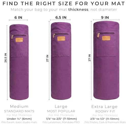 Large Canvas Yoga Mat Bag - Full-Zip with 3 Pockets, Purple