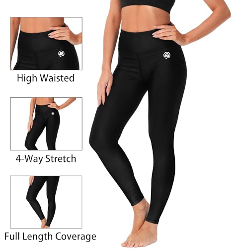 AOBUTE Women's High Waisted Black Swim Pants UPF 50+ Rash Guard Leggings - Large