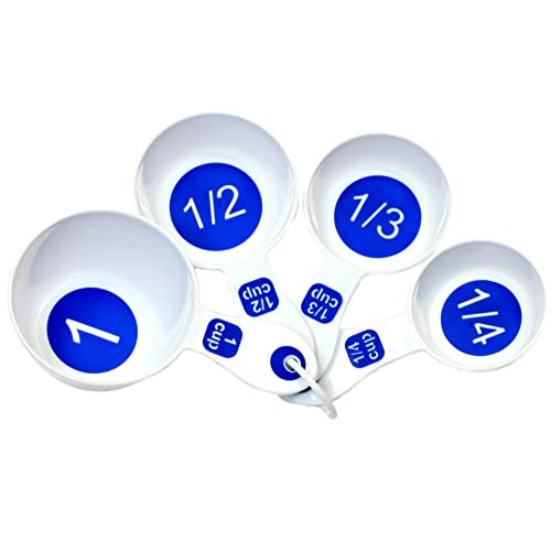 Plastic Measuring Cup Set - 1/4, 1/3, 1/2, and 1 Cup - White & Blue