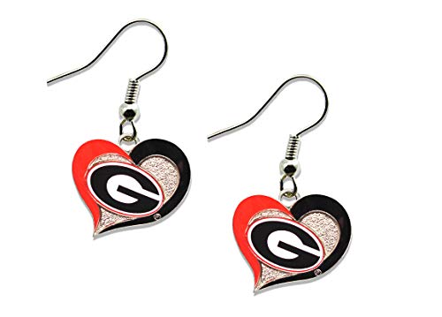 Georgia Bulldogs Swirl Heart Earrings - Lightweight Dangle Design