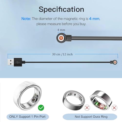 2 Pcs Magnetic Smart Ring Charger Cords - Fast Charging for 4mm Devices