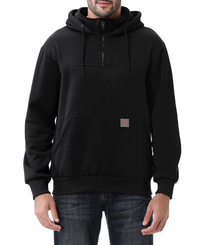 Men's Fleece-Lined Hoodie Sweatshirt with Zipper & Kangaroo Pocket