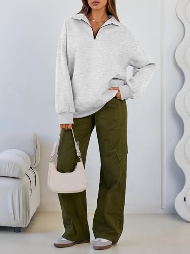Women's Oversized Half-Zip Fleece Sweatshirt - Medium Grey