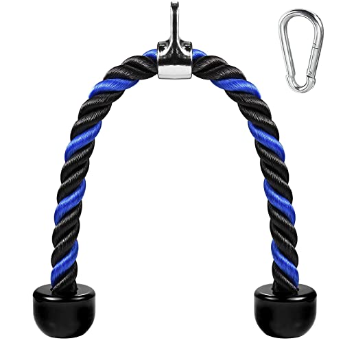 AWEFRANK Blue & Black 36-Inch Tricep Rope Cable Attachment for Gym, Non-Slip Grip