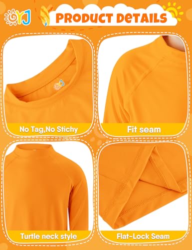 Boys Long Sleeve Rash Guard Swim Shirt - UPF 50 - Orange, 5-6 Years