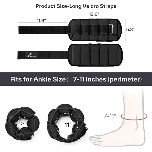 Sportneer Adjustable Ankle Weights Black, 2-7 lb per Pair, Removable Sandbags for Fitness & Rehab