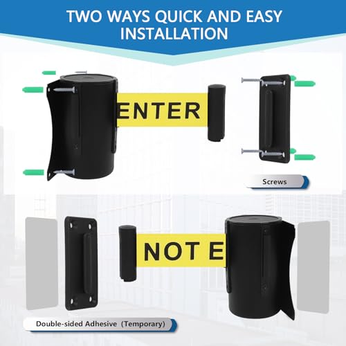 Wall Mount Retractable Belt Barrier 2 Pack, TrreZon Fixed Retractable Belt Barrier with Steel Case 16' Yellow Belt with "Caution: DO NOT Enter" for Grocery, Retail Store, Office, Stadium, School