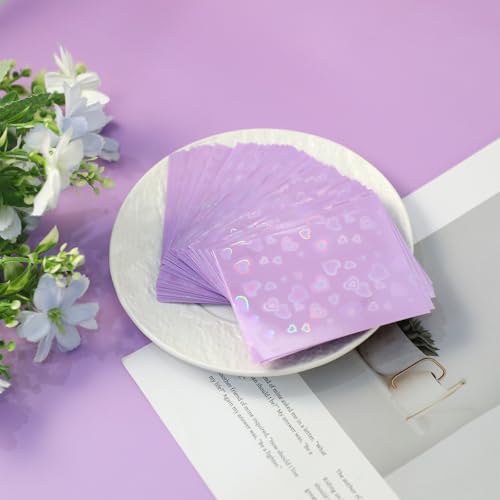 Holographic Heart Card Sleeves - 100 Pack, Purple