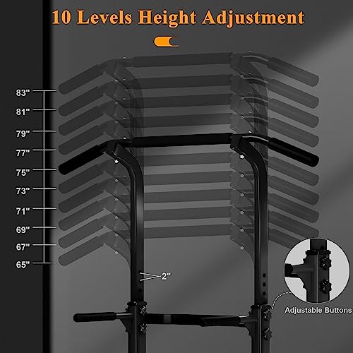 Power Tower Dip Station - Adjustable Height, Black - 330LBS Capacity