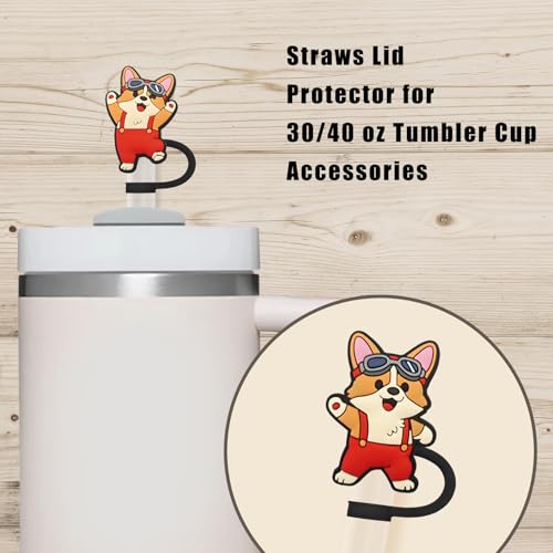 5-Piece Corgi Straw Cover Cap Set - Reusable Silicone for 10mm Straws