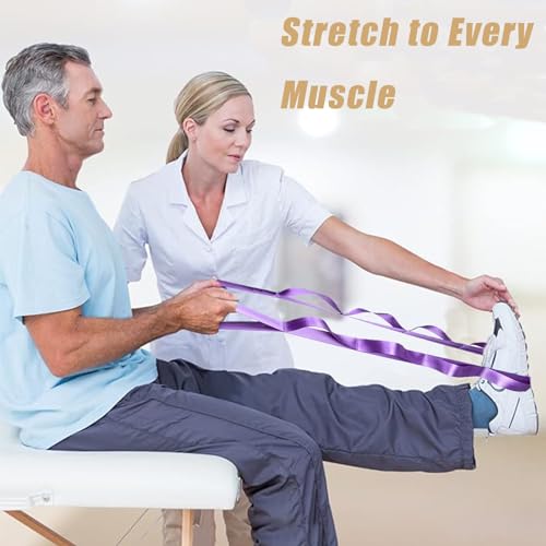 Yoga Stretching Strap with 10 Loops - Purple Non-Elastic Band