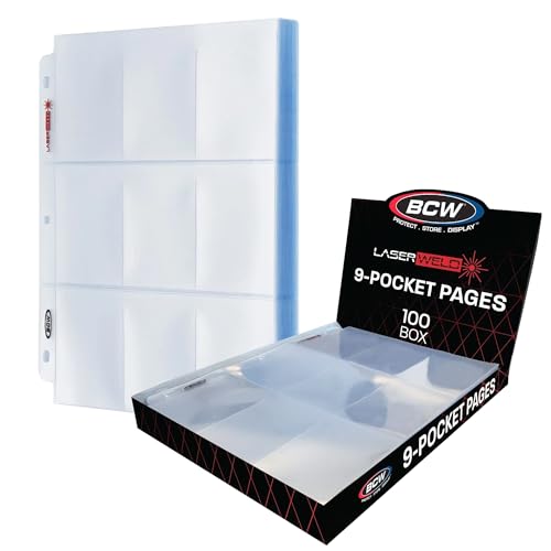 BCW LaserWeld 9-Pocket Trading Card Binder Pages - 100 Pack, Ultra Flat