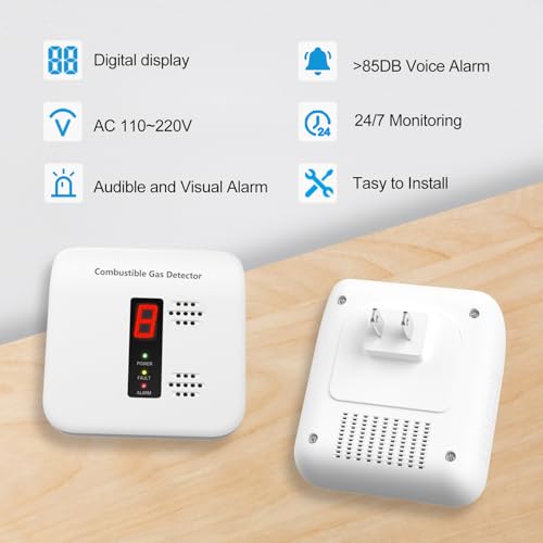 Natural Gas Detector,Y401 Plug in Gas Leak Detector, Propane Gas Detector for Home, Kitchen,Leak Gas Alarm for LNG,LPG,Methane,Camper (1Pack, White)