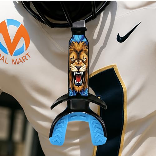 Audacious Lion Football Mouth Guard for Adult & Youth – Instant Fit, Dual-Color, with Graphic Strap