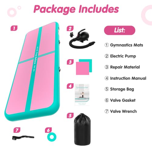 Inflatable Gymnastics Air Mat - 10ft Green Pink - 4" Thick Tumble Track