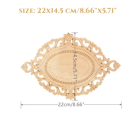 Wood Appliques Onlays, 1Pc Wooden Carved Carving Decal Center Decor for Door Cabinet Wall Ceiling Dresser Cupboard Fireplace Stairs Furniture Decoration DIY Project, 22x14.5cm/8.66"x5.71"