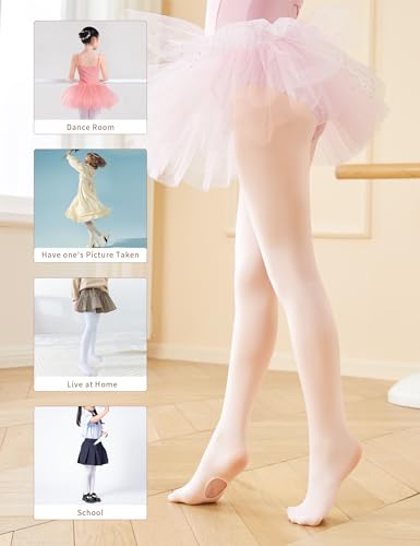 Convertible Ballet Tights for Girls - Ultra-Soft, Ballet Pink, 3-5T