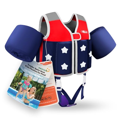 AEOCOO Toddler Swim Vest with Crotch Strap - Red / M (Chest Up to 26.77in, 30-50lb, 2-5Y)