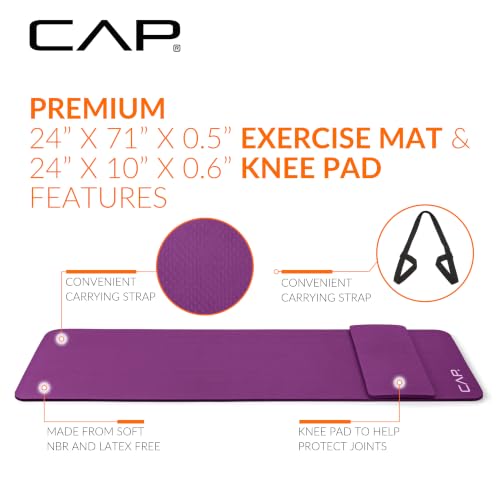 CAP Barbell 1/2-Inch High Density Yoga Mat with Knee Pad - Wine