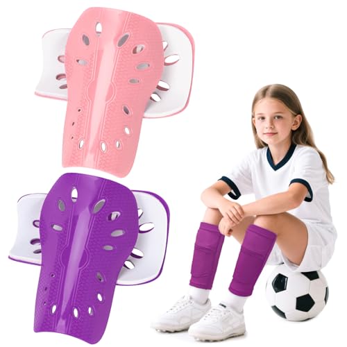 Lightweight Soccer Shin Guards for Kids - 2 Pairs Dust Pink & Purple