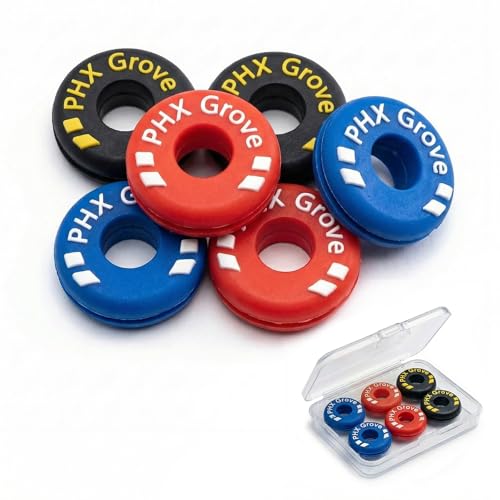 Tire-Shaped Tennis Racket Vibration Dampeners - 6 Pack Black, Blue, Red