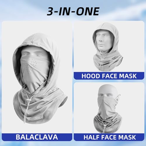 Hymeiluely Light Gray Breathable Balaclava Face Mask for Men - Summer Sun Shield
