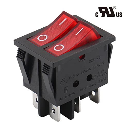 Dual Rocker Switch - 6-Pin DPST ON/OFF with Red LED - 1 Pack