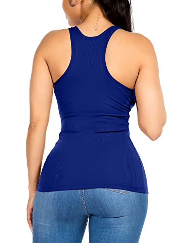 Cotton Ribbed Racerback Tank Top for Women - Small Royal Blue
