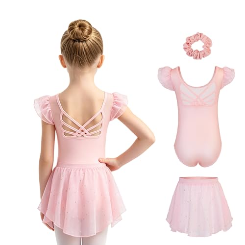 Ballet Leotard for Girls with Skirt and Hairband - Light Pink (4-5T)