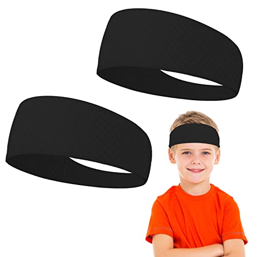 Athletic Sports Headbands for Kids - Sweat-Absorbing Running Gear - 2 Black