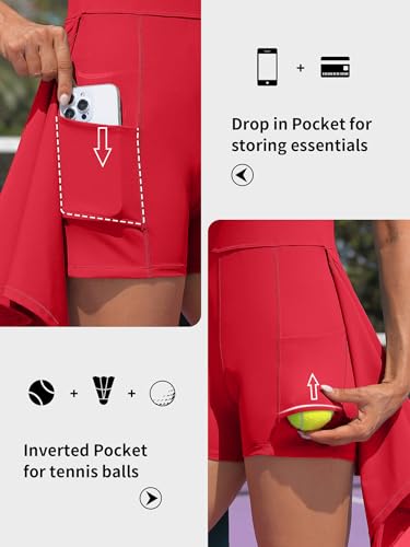 ATTRACO Women's Sleeveless Tennis Dress - Red Small Side Slit Workout Romper