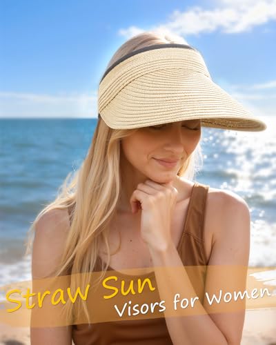 Beige Summer Straw Beach Ponytail Hat for Women - Large
