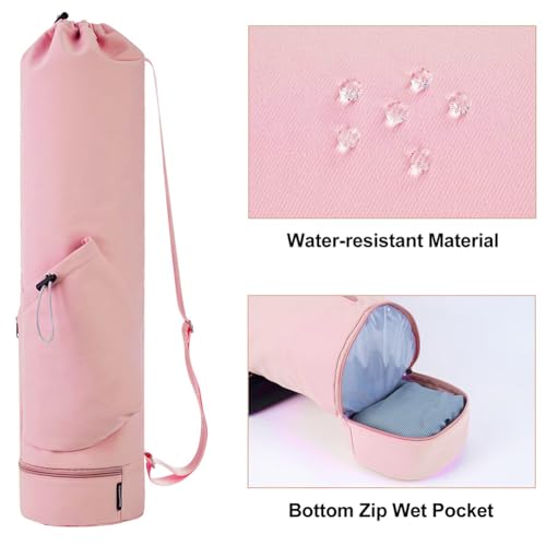 Pink Yoga Mat Bag with Water Bottle & Wet Pocket - PUXING
